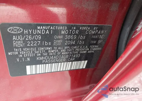 2010 Hyundai Elantra Se z USA, uszkodzony, nr VIN KMHDU4AD1AU871493